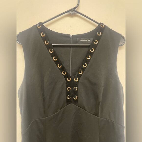 Ivanka Trump Black V Neck Dress with Gold Grommet Detailing SZ 12 - Picture 3 of 9